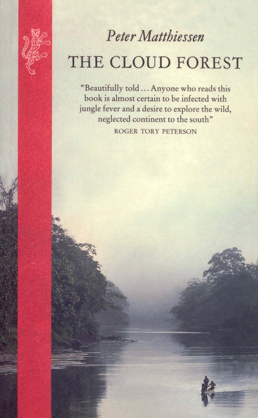 Boek 'The Cloud Forest' met een rode band aan de zijkant en een mystieke rivier met mistige bomen op de voorgrond.
