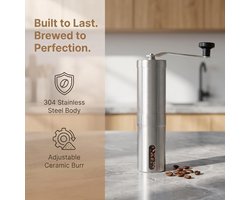 Handmatige Koffiemolen - Draagbare Molen - Verse Koffie Zetten - Roestvrij Staal - 17.8 x 14.6 cm - Zilver