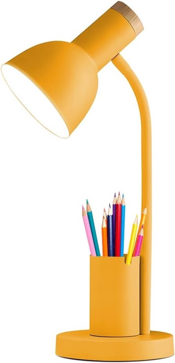 Moderne LED Bureau Lamp met Penhouder, Verstelbare Kleurmodi, Ideaal voor Kinderen, Studie- en Slaapkamer, E27 Fitting, Perfect voor Lezen en Studeren