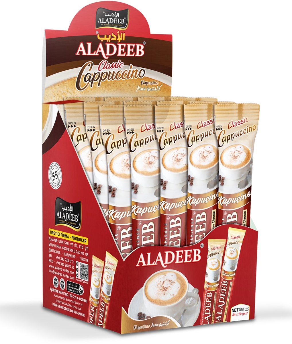 Aladeeb Premium - Classic Cappuccino Voordeelverpakking - Instant Sticks - 24 x 20 gr
