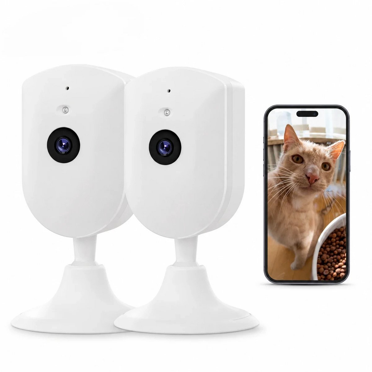 4MP bewakingscamera voor binnenshuis met nachtzicht, wifi, indoorcamera, hondencamera, tweeweg-audio, 2,4 GHz wifi, PIR-bewegingsdetectie voor baby’s en huisdieren 2pcs