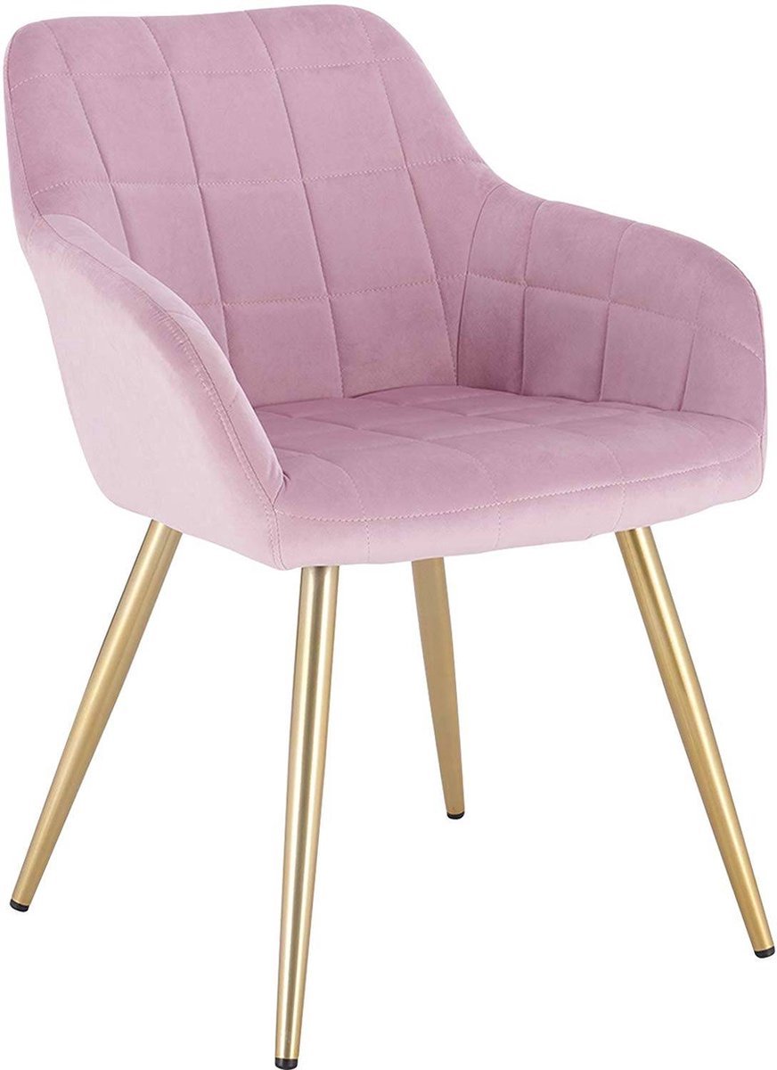 Eetkamerstoelen Set 47cm Gouden - Metalen en Velvet, Roze Velvet en Gouden Metalen poten - Voor Eetkamer, Keuken en Woonkamer