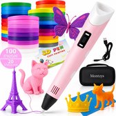 Montzys® Ultieme 3D Pen Set XXL - 100 Meter Filament & 20 Kleuren - Advanced Starterspakket - Speelgoed & Tekenen - Inclusief Tekenmat, Voorbeeldboekje & Opbergdoosje