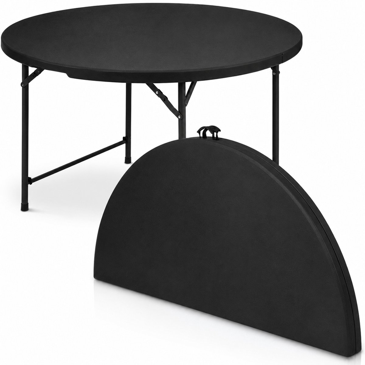 ADSafety Inklapbare Tafel Rond - Campingtafel - Klaptafel - Vouwtafel Buiten - Tuintafel - Ø 122 x H 74 CM - Zwart