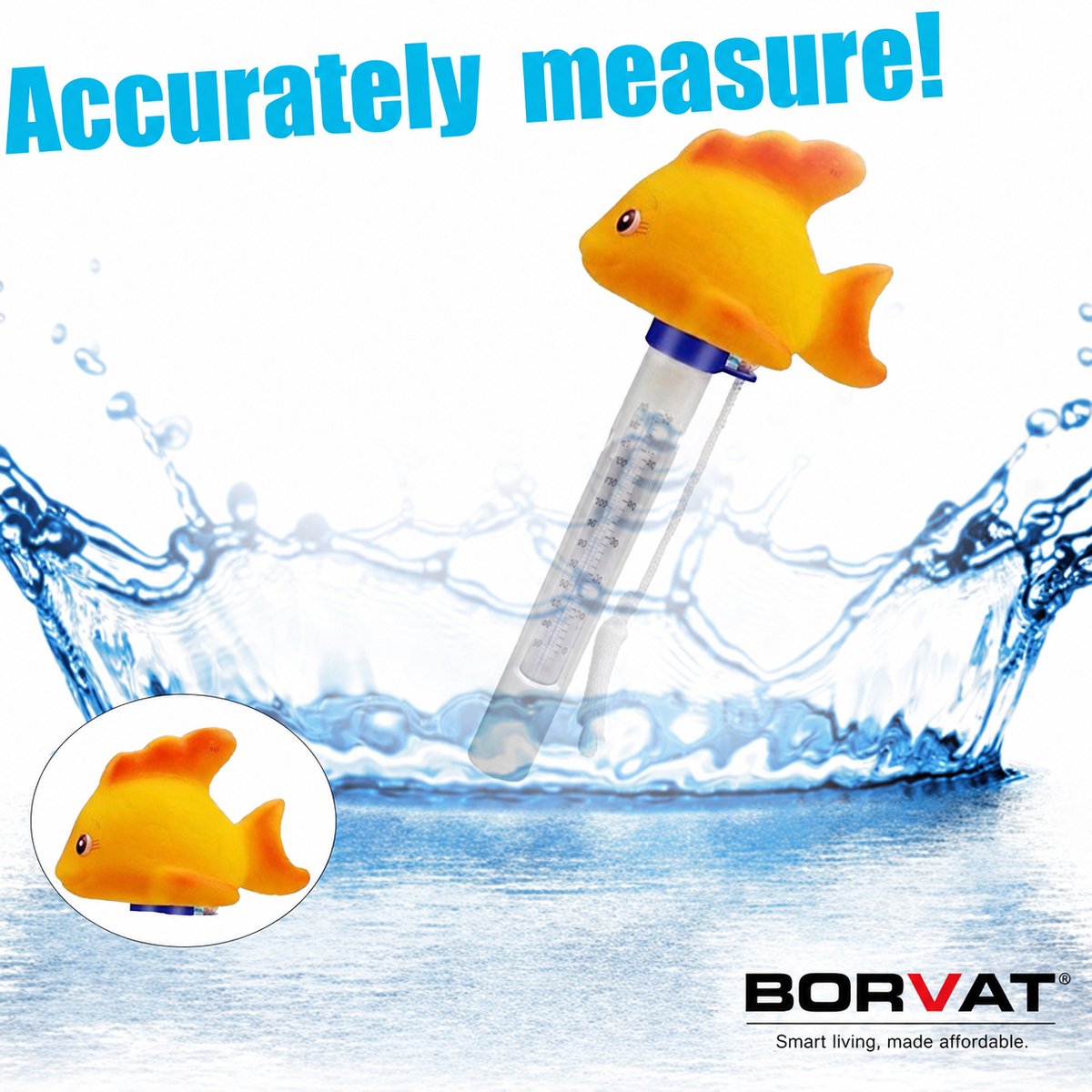 BORVAT® Zwembad Thermometer - Drijvende Vijverthermometer - Vis / Dolfijn Gouden - Inclusief Bevestigingskoord - 1 Stuks