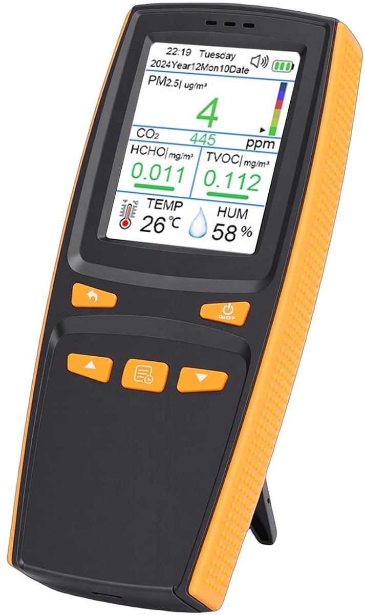 Luchtkwaliteitsdetector - Binnenluchtmonitor - Gezonde Lucht - 11-in-1 Metingen - 1500 mAh Batterij - Zwart