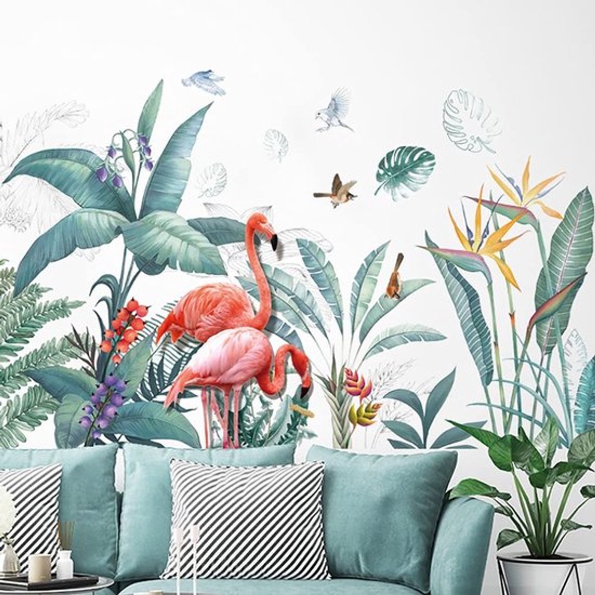 Dailygoody - Flamingo Wanddecoratie - Tropische Bladeren - Waterproof - Vinyl
