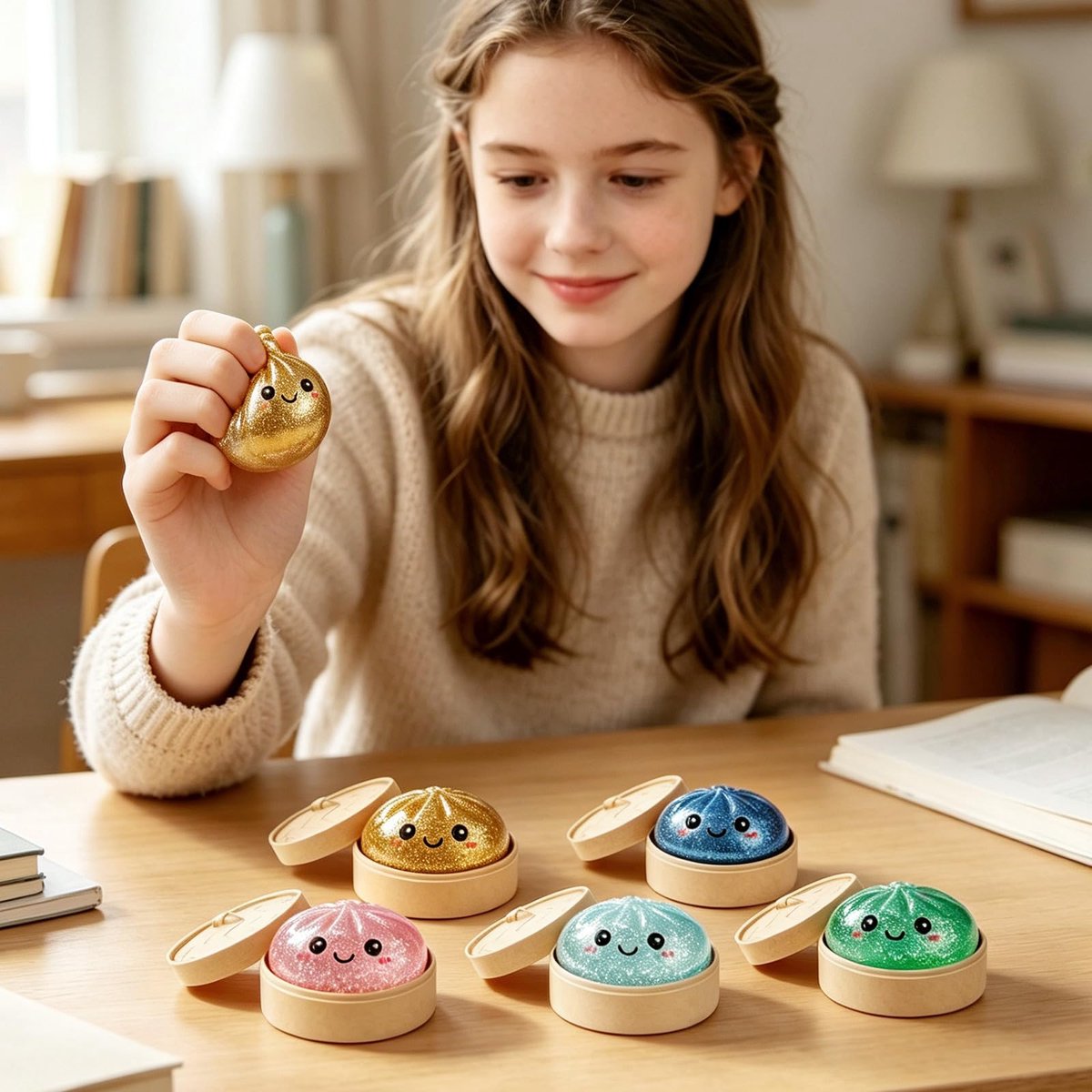 Dumplings Squishy- 2026 Glitter Dumpling Squishy, Squishiest Bun Dumplings with Steamer Box, Stress & Anxiety Relief Toys for Kids & Adults Non-Edible (Purple) — cadeau in Spellen & Speelgoed - foto 2
