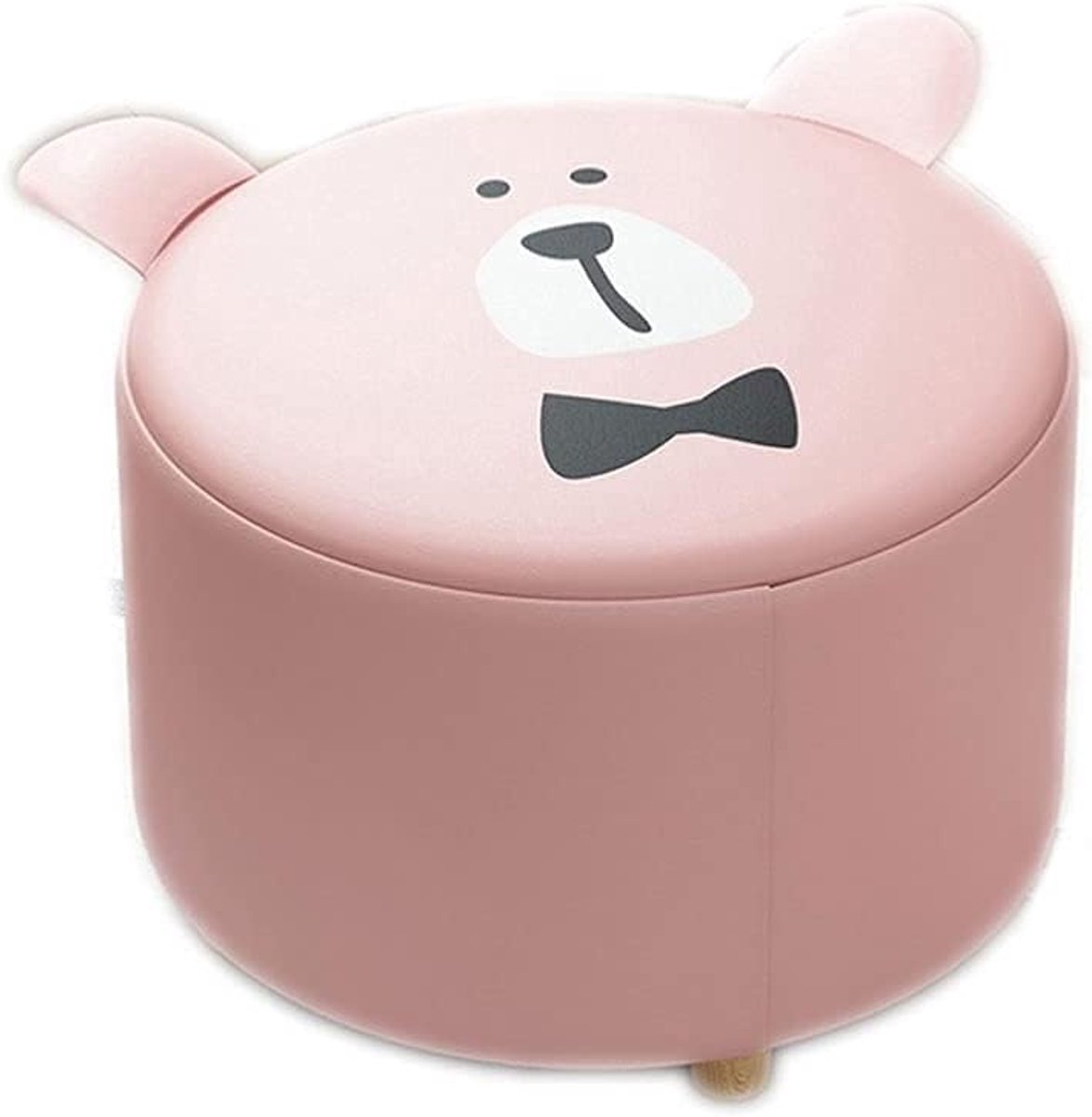 Houten Kruk Kinderen - Voetenbankje Laag - Zitje Woonkamer - Dierenvormige Oren - 30x30x25 cm - Roze