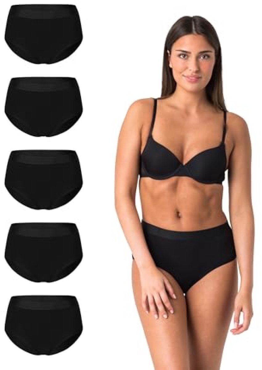 ModernStore Dames High-Waist Panty 5-Pack – Katoenen Ademende Onderbroeken met Stretch, Zwart, Maat L
