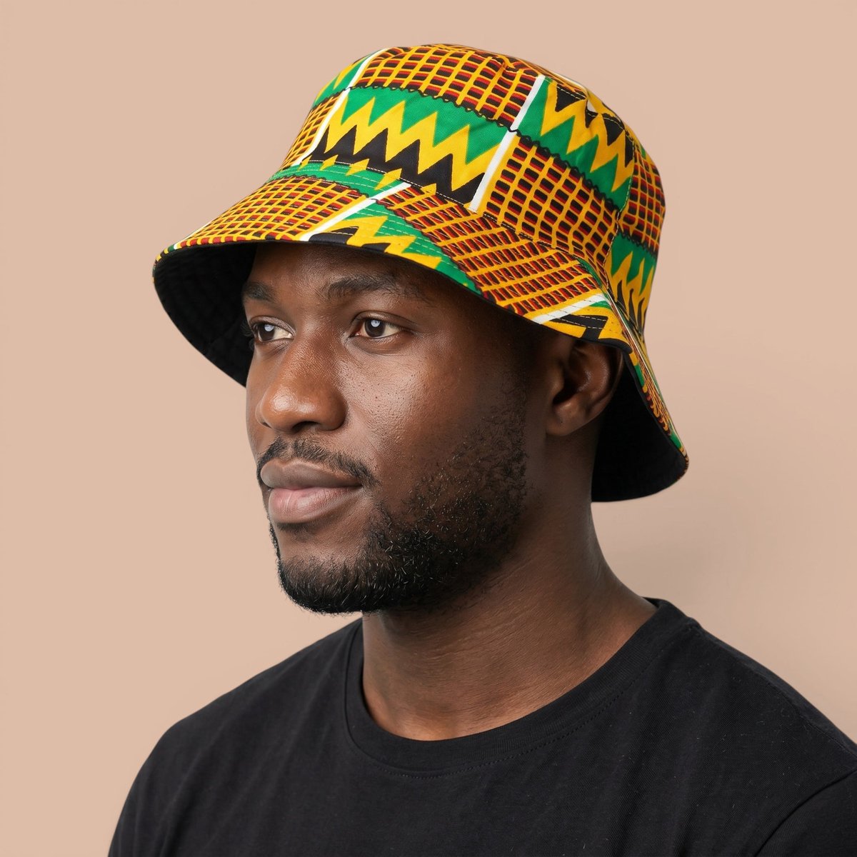 Bucket hat / Vissershoedje met Afrikaanse print - Groen Geel Kente - Kinderen & Volwassenen (Unisex) - S