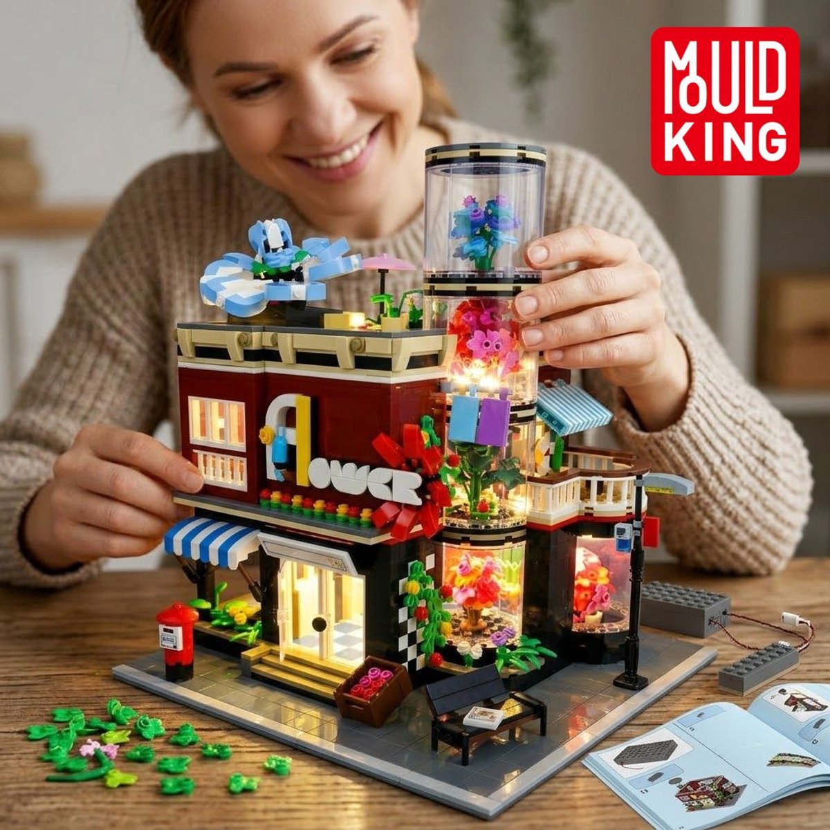 Mould King 16056 Bloemen Winkel bouwset | Botanical modulair architecture modelbouw | Classic creator STEM educatief speelgoed bouwpakket voor volwassenen | verlichtingen niet geschikt voor Lego | Bouwdoos met 2291 bouwstenen — afbeelding 4