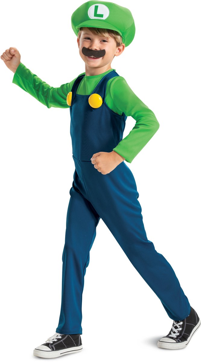 Nintendo Super Mario Brothers Luigi Kinder Kostuum - Kids tm 4 jaar - Blauw/Groen