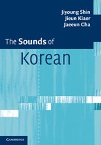 Boekhoes voor "The Sounds of Korean" met blauwe en witte abstracte patronen.