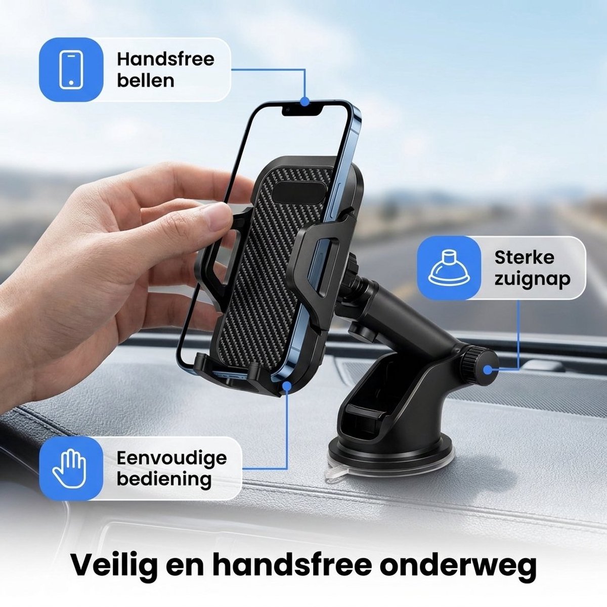 Telefoonhouder Auto – Universele GSM Houder met Zuignap – Voor Dashboard & Raam – Stevige Autohouder voor Smartphone - zwart – foto 2
