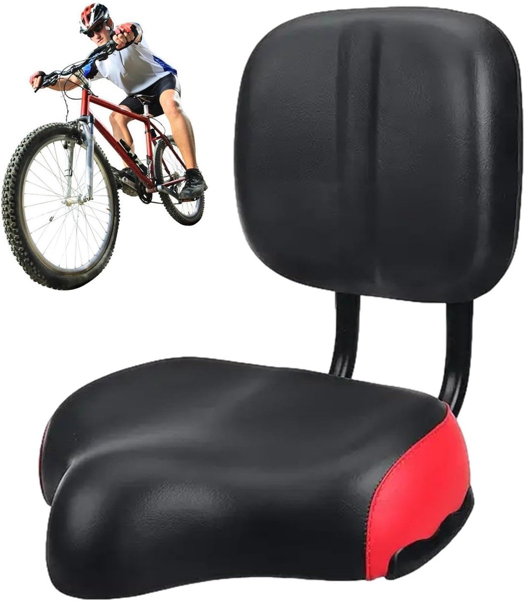 Fietszadel met rugleuning - Comfortzadel Oversized - Comfortabel Fietsen - Verstelbare Rugsteun - Extra Breed - Rood