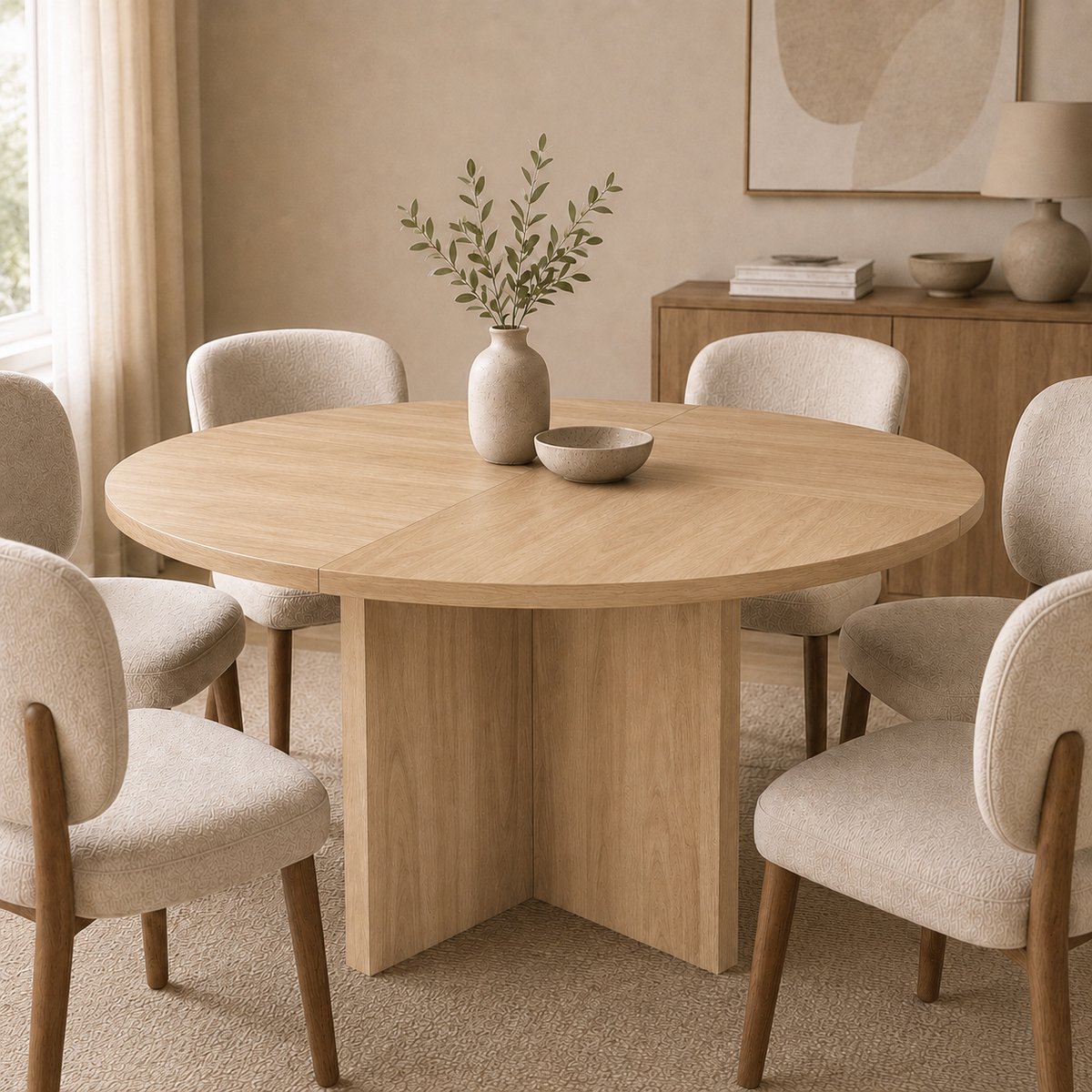 VVBV Eettafel 120x120x75 cm - Rond, 4-6 Personen - Eiken, MDF