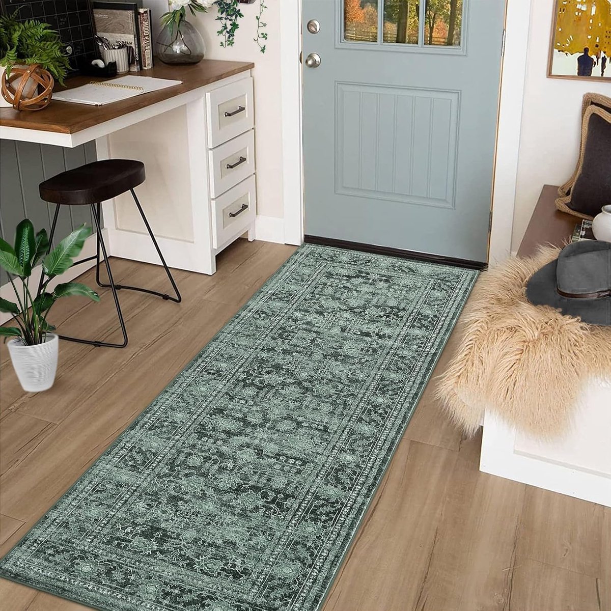 Perzisch Vintage Vloerkleed - Wasbaar Antislip Kortpolig - Bloemmotief - Bruin - 80x150 cm