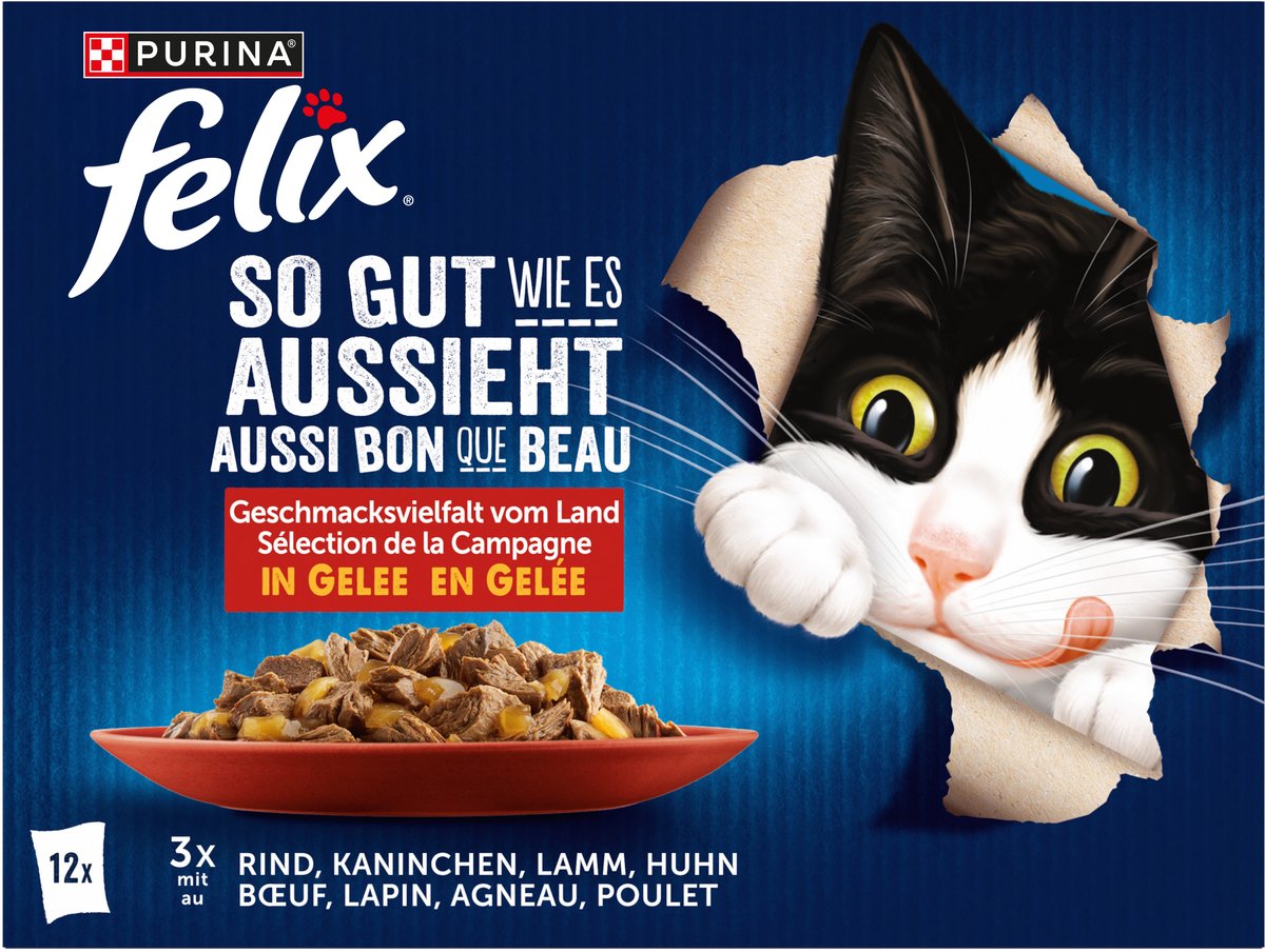 Felix FELIX Zo lekker als het eruitziet nat kattenvoer in gelei, assortiment, verpakking van 12 stuks (1 x 12 x 85g)