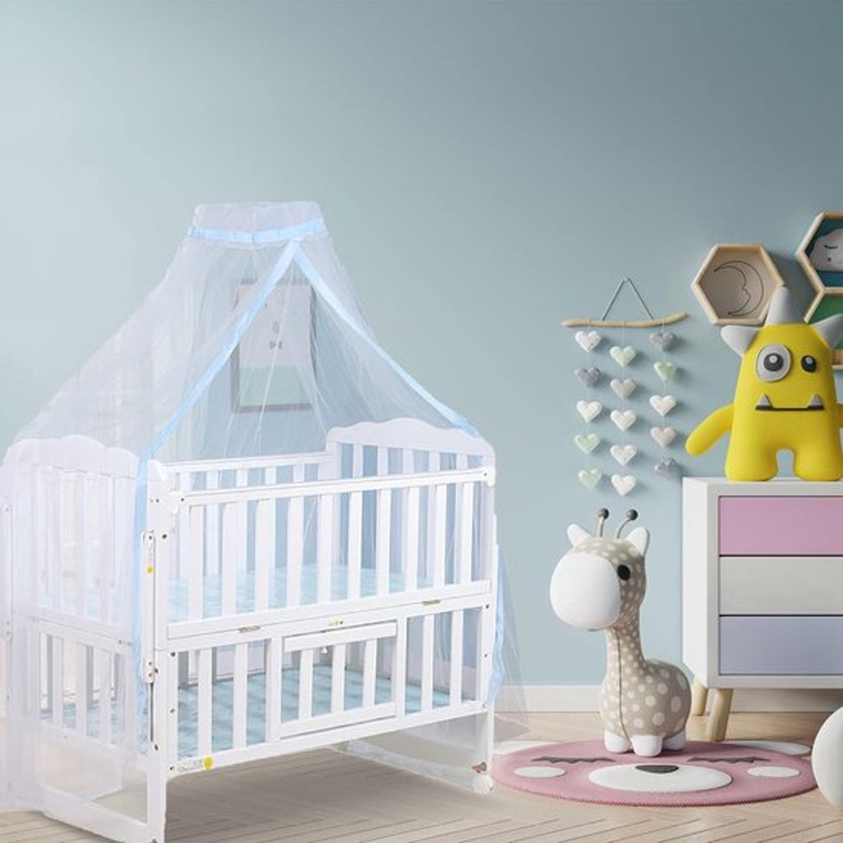 Muggennet voor babybed met fijne kantdecoratie - Ademend en beschermt tegen muggen