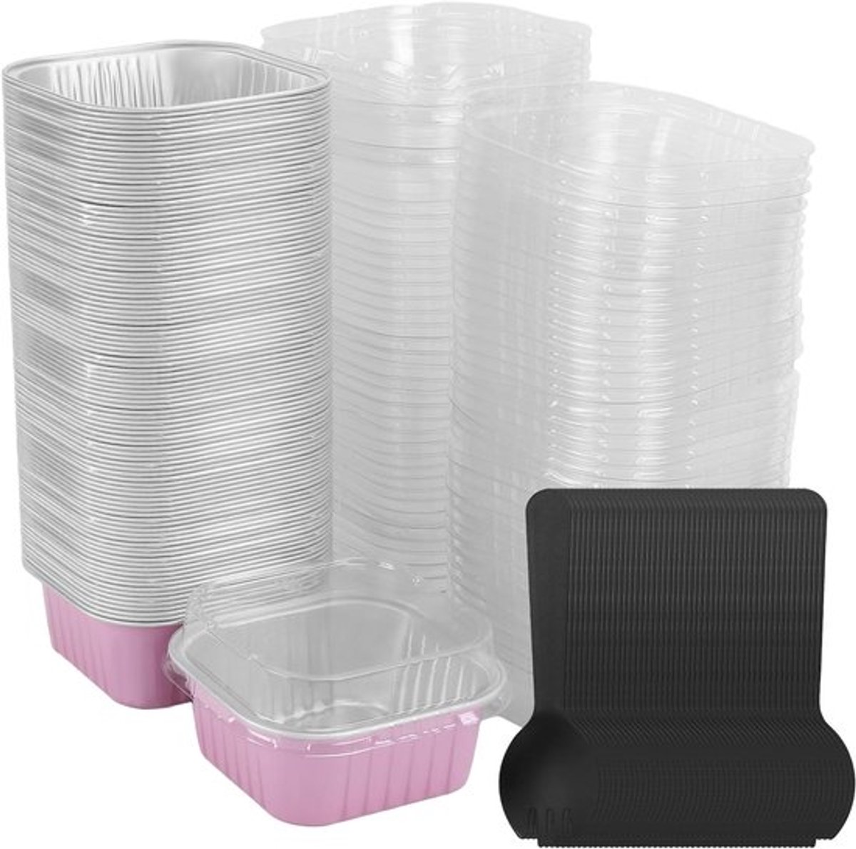 100 stuks mini-taartblikken met deksels en lepels, vierkante cupcakevormpjes voor cakes, muffins en desserts