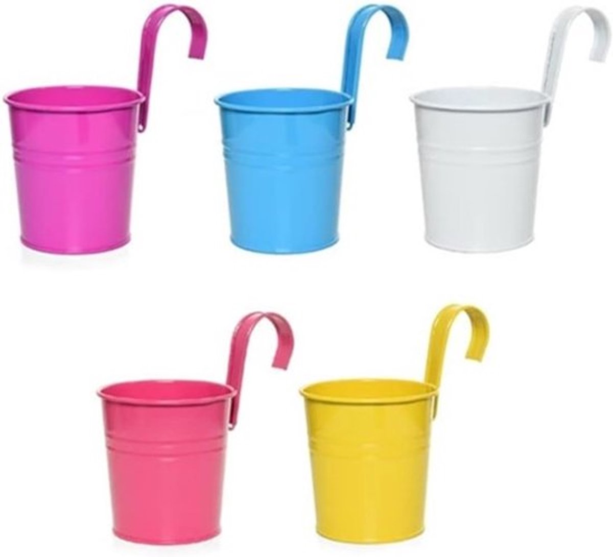 Set van 5 Hangende Bloempotten van Metaal - IJzeren Emmer Plantenbak voor Binnen en Buiten Decoratie, Geschikt voor Balkon, Tuin en Hekwerk