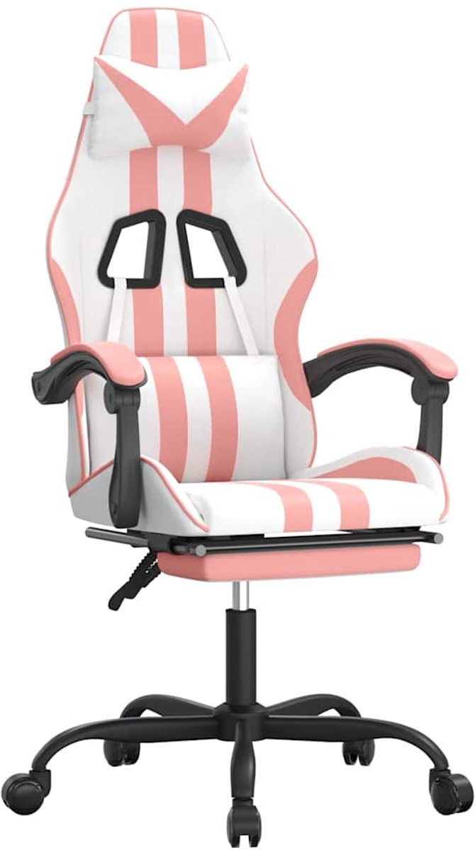 vidaXL Gamestoel - met - voetensteun - kunstleer - wit - en - roze Wit en roze
