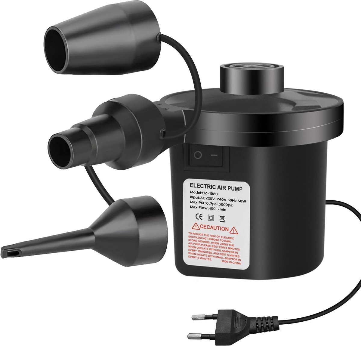 Casalora Elektrische Pomp 220/240V - met 3 Mondstukken - voor zwembaden en luchtbedden en Opblaasbaar