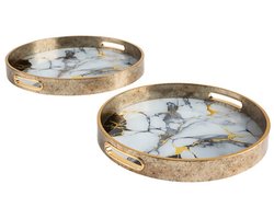 Dienblad - Set van 2 - Gouden Dienbladen - Glazen Dienbladen - Decoratieve Schalen - Serveerplateaus - Woondecoratie - Ø31.7 & Ø35 cm - Goud
