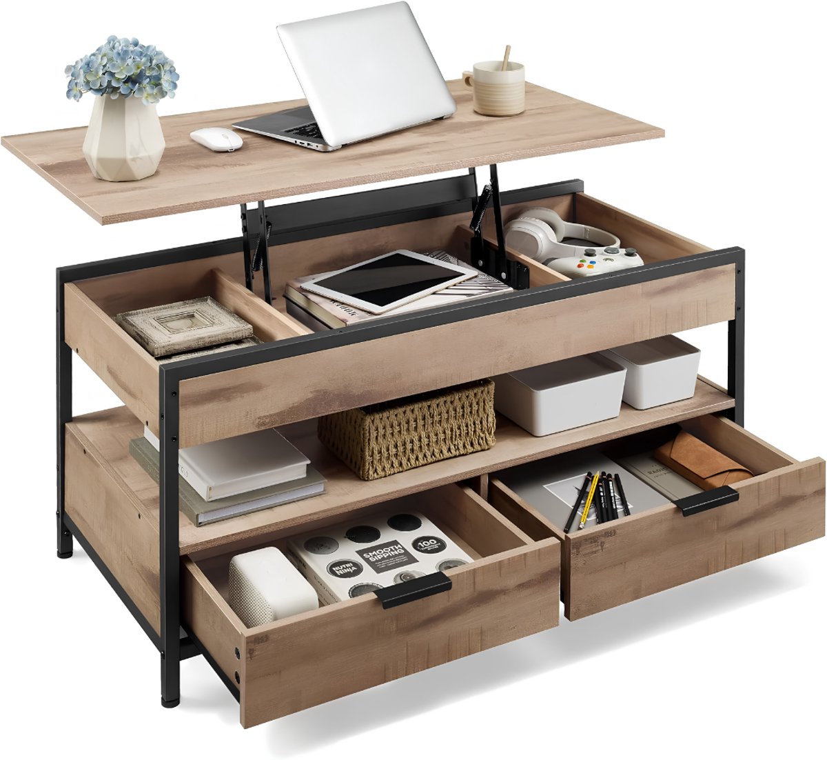 Lìon® Salontafel - Maximaal Gewicht 136 kg - Salontafels - Salontafel met Opbergruimte - Bruin - 50cm x 100cm x 63cm