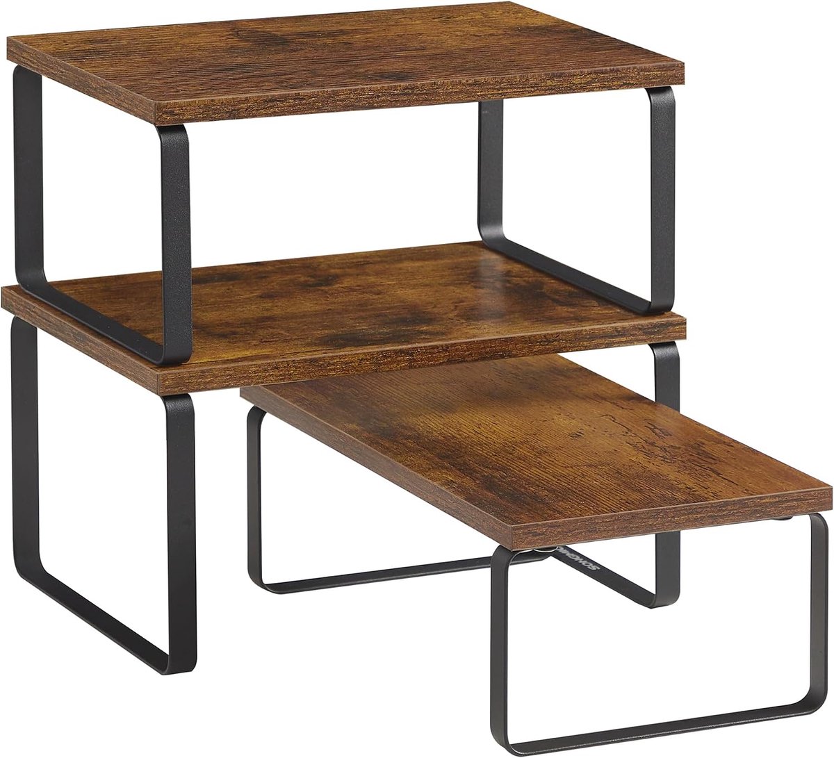 SONGMICS Kruidenrek, Set van 3, Stapelbaar, Uitbreidbaar, Metaal, Bamboe | BYSTRO Collectie KCS220K02 Keukenorganizer Bamboe Vintage Bruin Mat Zwart