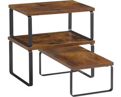 SONGMICS Kruidenrek, Set van 3, Stapelbaar, Uitbreidbaar, Metaal, Bamboe | BYSTRO Collectie KCS220K02 Keukenorganizer Bamboe Vintage Bruin Mat Zwart