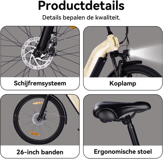 Vankel C03 Elektrische Fiets - 26 inch Lage Instap - 36V 655Wh Accu - 80 km Actieradius - Shimano 7 Versnellingen -Geel van VANKEL — afbeelding 5