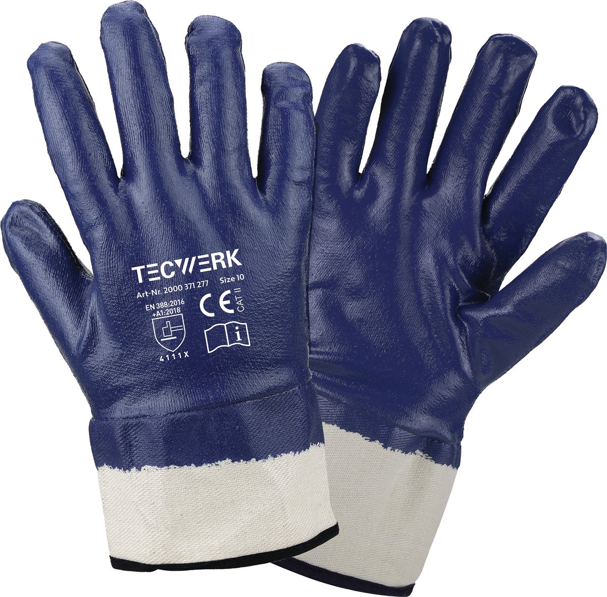 Handschoenen Neckar mt.10 blau Nitril volledig gecoat EN 388 PBM II TECWERK