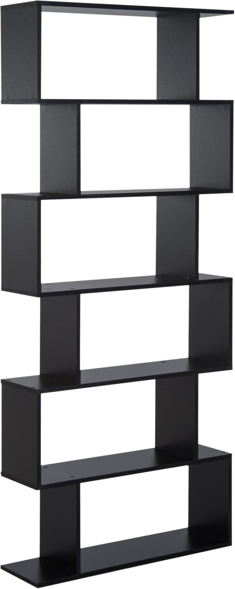 Zig Zag met 6 open vakken - rek voor boeken en documenten - 80 x 23 x 192 cm - zwart