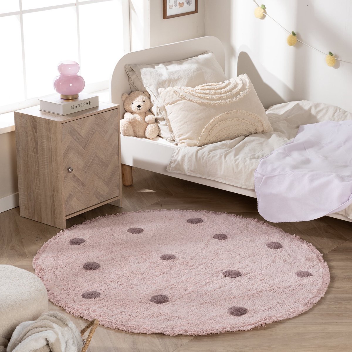 Little Olly Rond Vloerkleed Kinderkamer - Lou Dots Paars - Ø 140cm