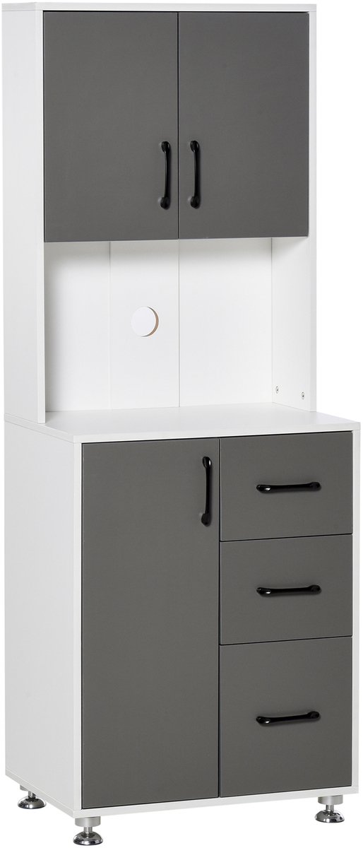 Keukendressoir - keukenkast - meerdere vakken - 2 + 1 deur-3 laden + groot dienblad - 60 x 40 x 160 cm - grijs