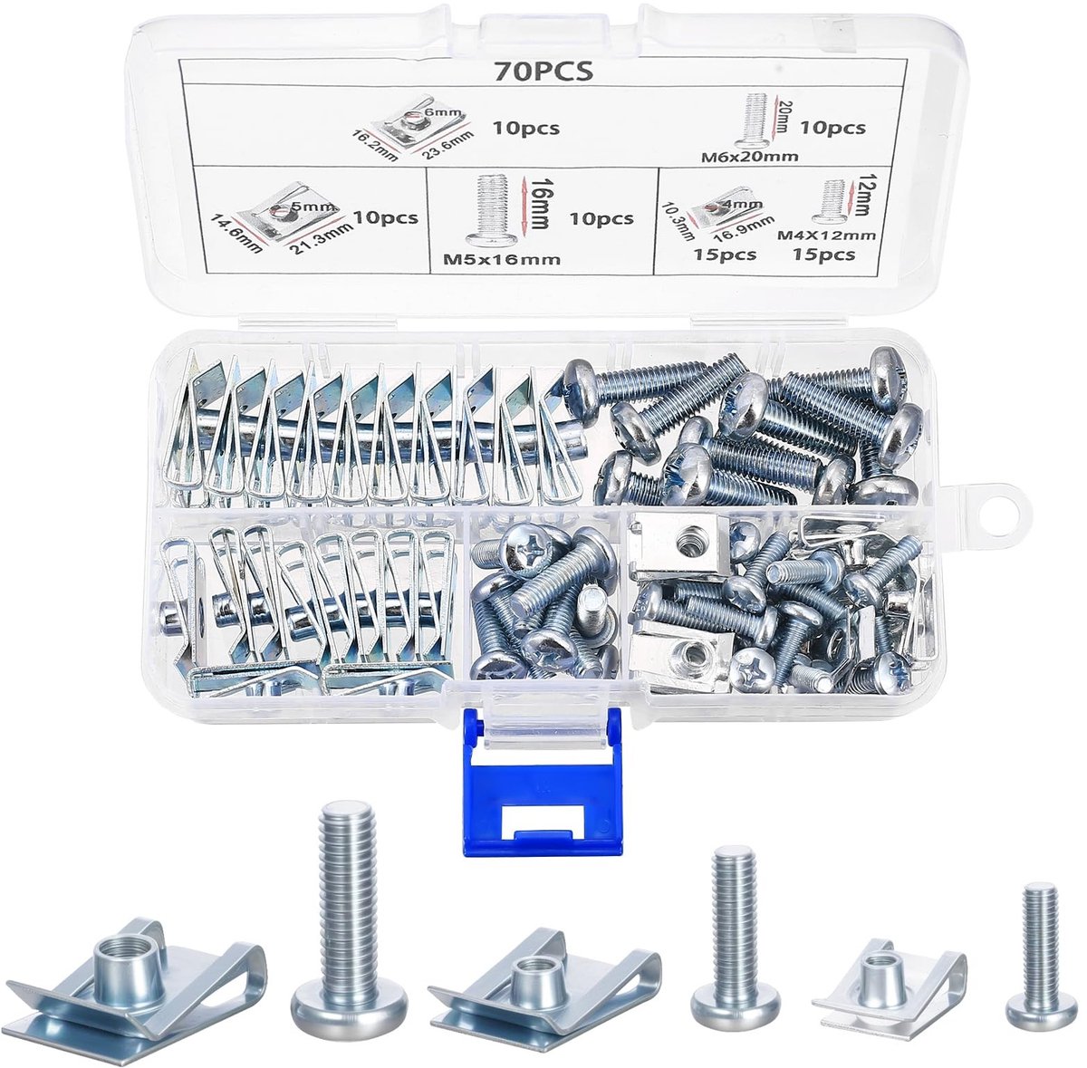 Solidchoice - 70-delige U-Type Plaatmoeren Set, M4 M5 M6, Universele Klemset voor Auto