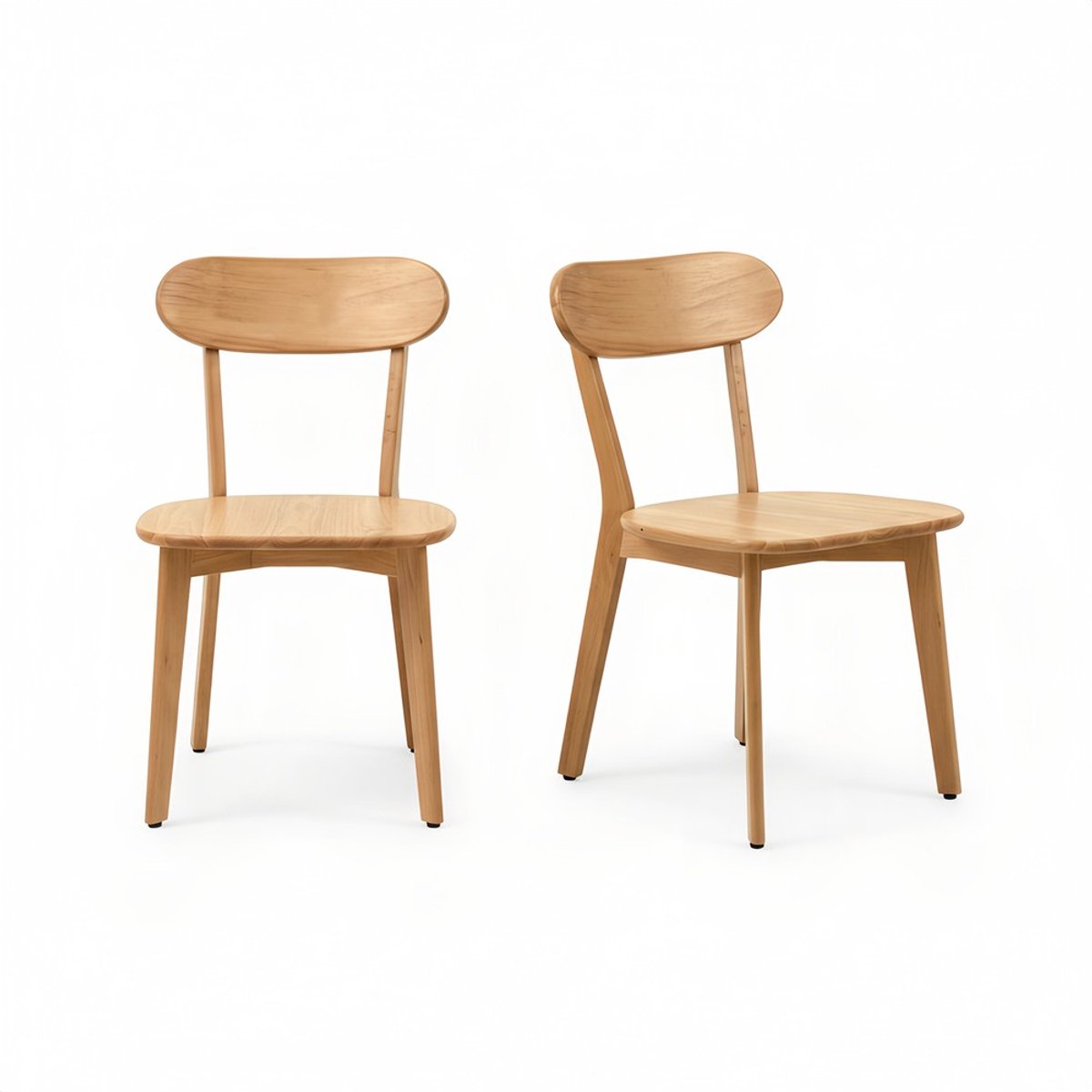 Pugsdrly Eetkamerstoelen van 100 % massief hout, set van 2, mid-century modern-stijl met gebogen rugleuning, keukenstoelen met verstelbare voetsteunen voor eetkamer, keuken, woonkamer, houtkleur