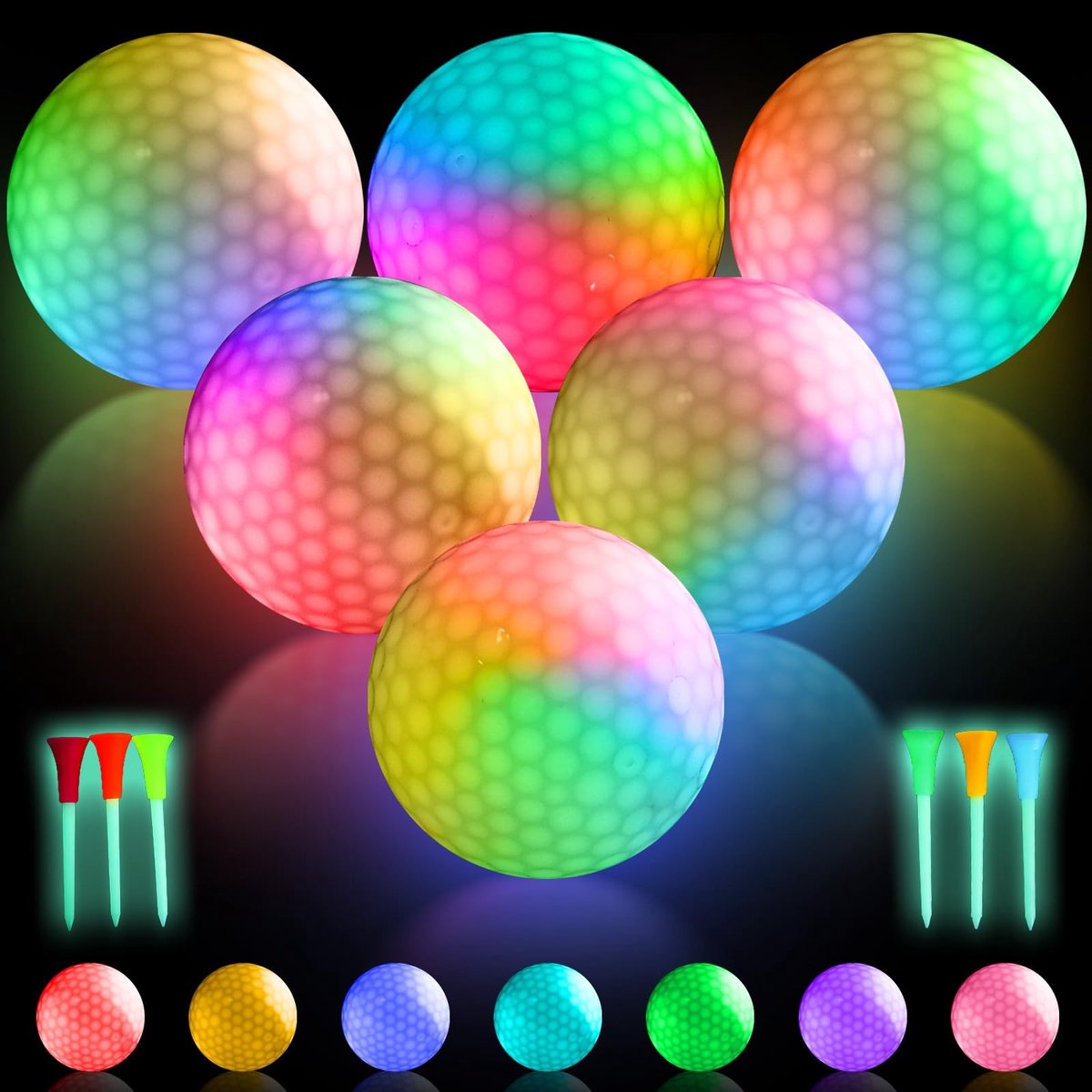 Solidchoice - LED Golfballen met 7 Kleuren, 6 Stuks