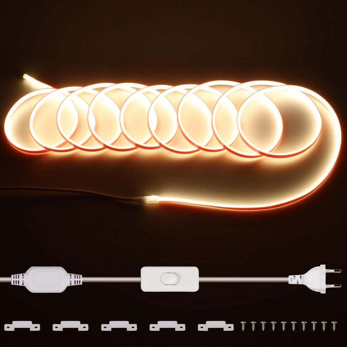 Solidchoice - 10m Waterproof COB LED Strip 220V Warm Wit