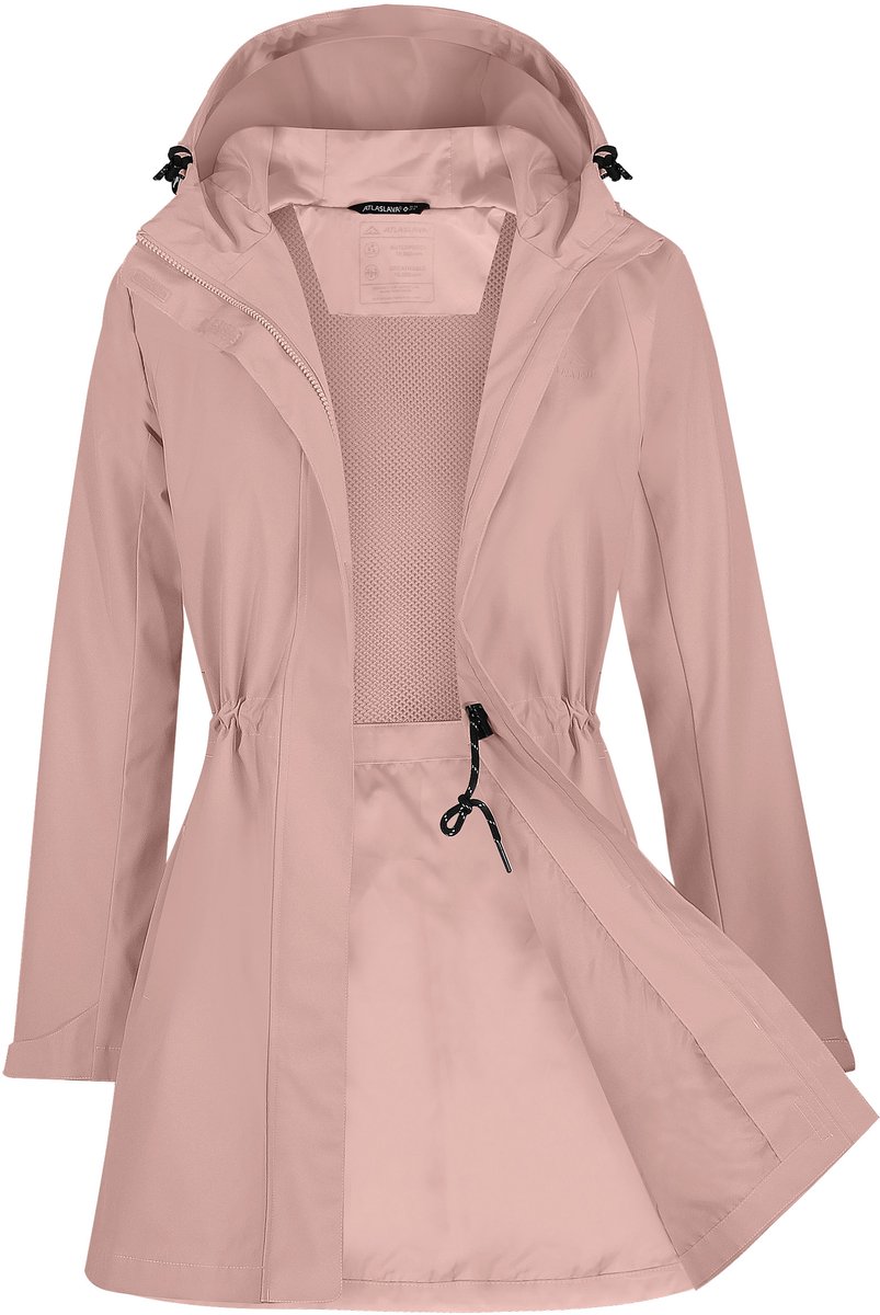ATLASLAVA Regenjas Dames Lang Softshelljas Regenmantel Waterdichte Jas Trenchcoat Windbreaker Lichte Overgangsjas Mantel,Maat XXL,Roze