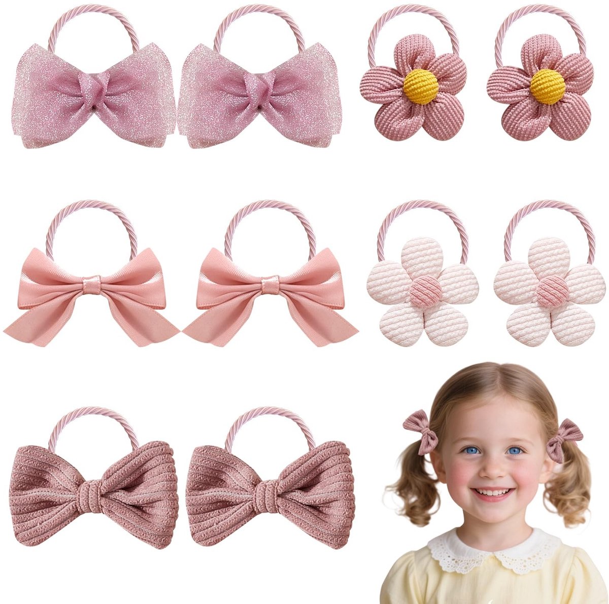 Solidchoice - Set van 10 Roze Haarelastiekjes met Strik voor Kinderen
