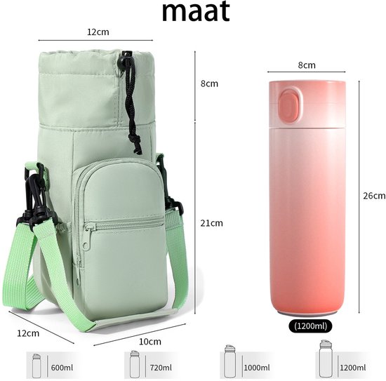 Waterfles Tas 600-1200ml - Drinkfles Houder met Schouderriem en Telefoonvak - Geïsoleerde Flessentas met 5 Vakken voor Wandelen, Fitness, Reizen en Outdoor - Zwart — afbeelding 3