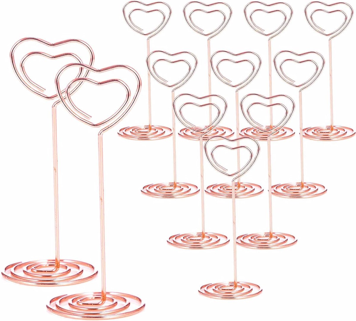KZQ Set van 20 Houders voor tafelkaartjes – Tafelkaarthouder - Hartvormig ontwerp – Geschikt voor naamkaartjes, foto's en tafelnummers – 4 x 8,5 cm – Roségoud