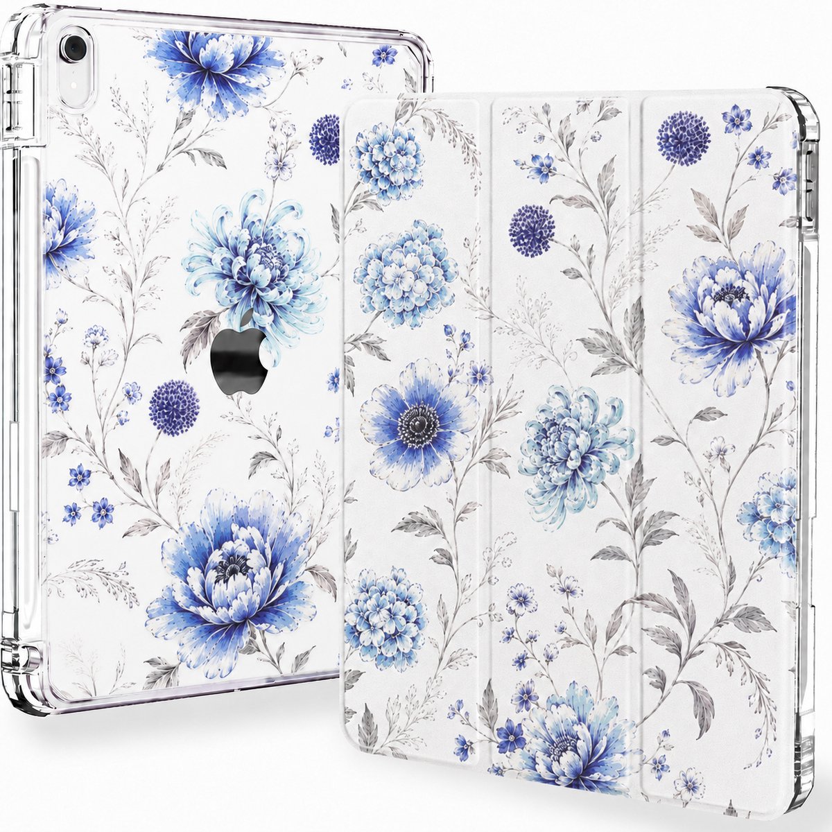 Sounix Tablet hoes geschikt voor Apple iPad 11 (2025) A16 / Apple iPad 10.9 (2022) - Hoesje met Pencil Houder Uitsparing - Blauwe bloem
