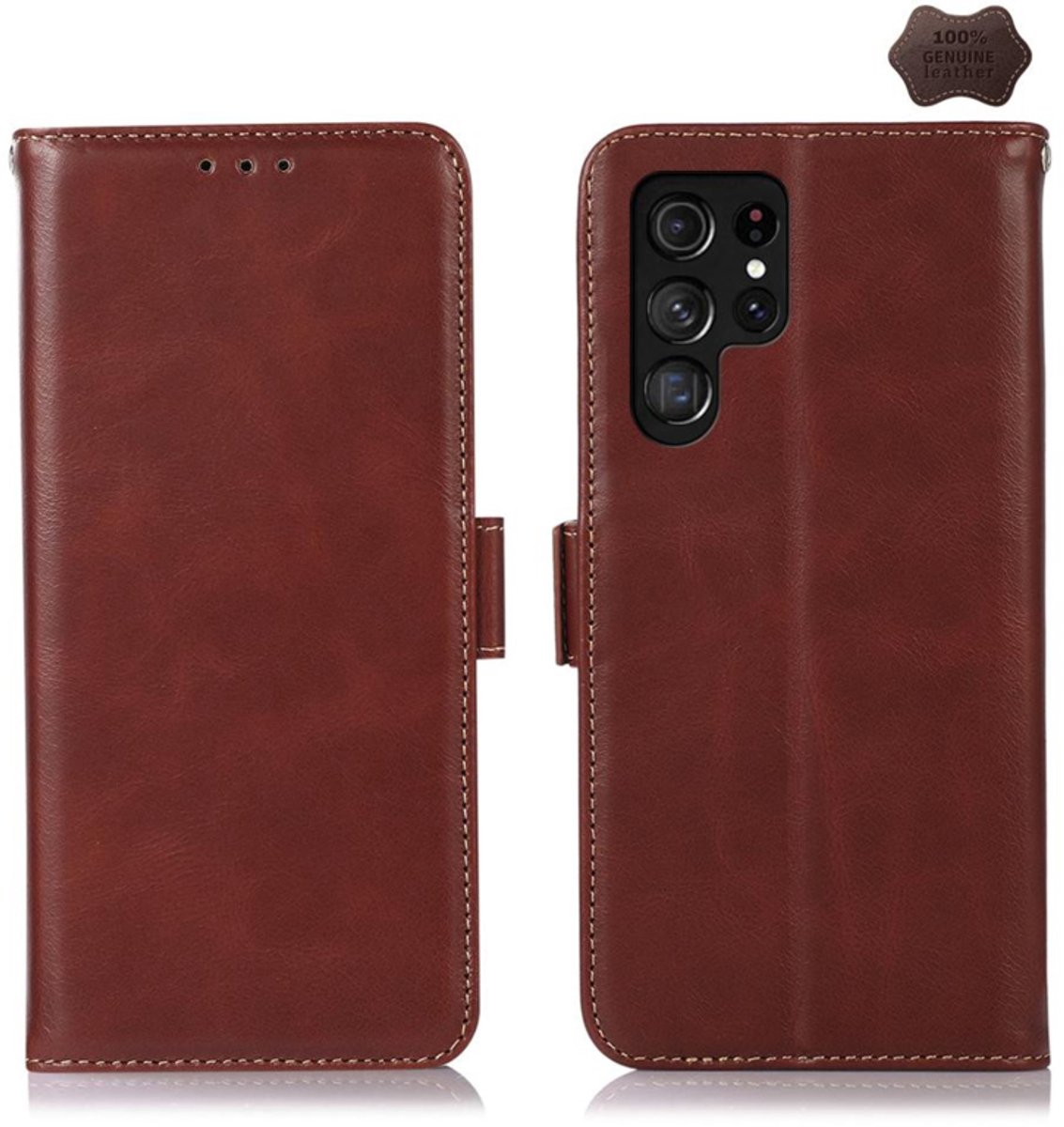 Lederen BoekCover Etui Hoes geschikt voor Samsung Galaxy S26 ULTRA - Bruin - V2