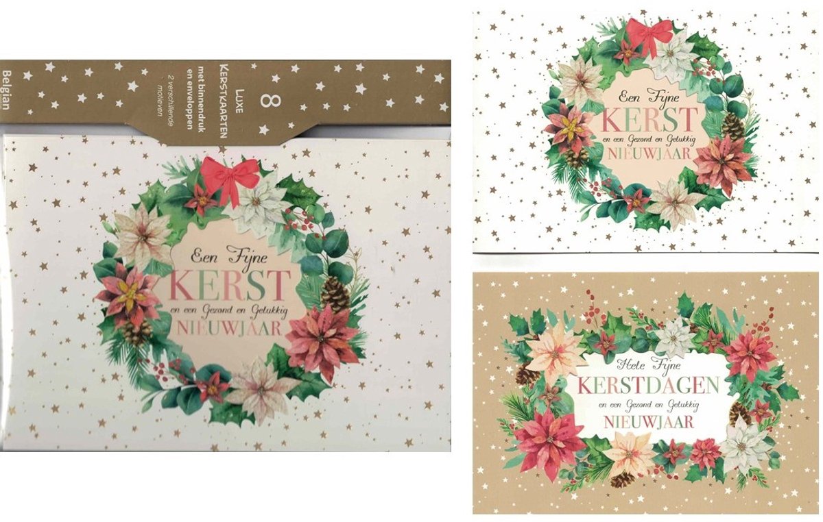 Wenskaarten - kerstkaart - set van 8 - 8 luxe kerstkaarten - 2 x 4 luxe kerstkaarten met envelop