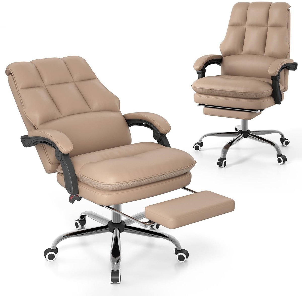 Home & Beyond® Ergonomische Kantoorstoel - Bureaustoel met Voetensteun - Directeurenstoel met Hoge Verstelbare Rugleuning - Computerstoel Kunstleder - Koffie - 70x65x107-114 cm