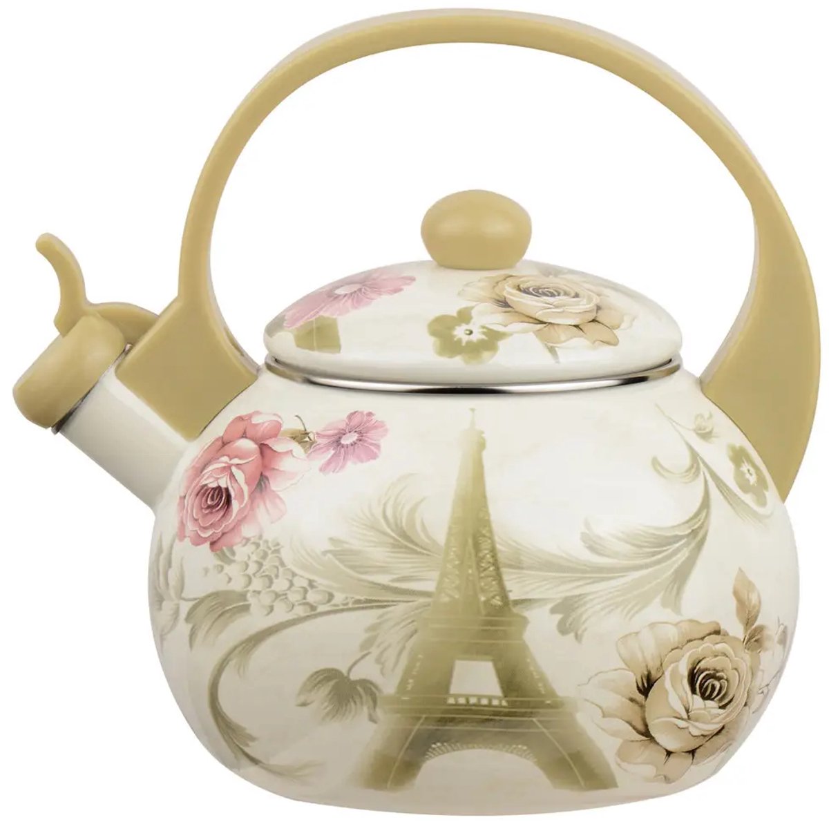 Kinghoff 2038 fluitketel - Emaille - Creme - 2 liter - Paris